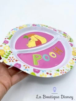 Devant -Disney assiette plastique winnie ourson disney store pooh rose fleurs compartiments 5