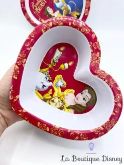 Devant -Disney assiettes plastique coeur la belle et la bete disney store rouge 4