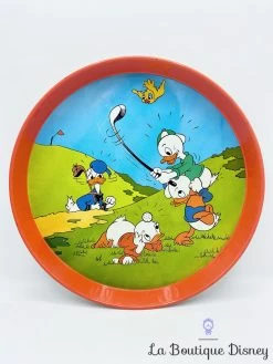 Plateau Donald Riri Fifi Loulou Walt Disney Productions Vintage Métal Rouge